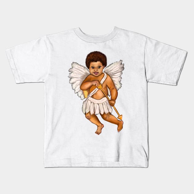 The Best Valentine’s Day Gift ideas 2022, Cupid.... caramel afro baby angel holding an arrow - curly Afro Hair and gold arrow Kids T-Shirt by Artonmytee